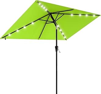 AreShark 6.5' x 10' Rectangular Patio Umbrella with Solar Lights, Solar Powered Lighted Market Umbrella w/Tilt and Crank, Outdoor Table Umbrella for Garden, Deck, Backyard, Pool, Apple Green