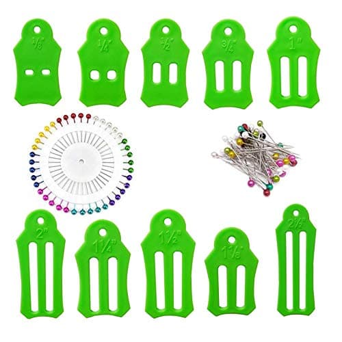 HONEYSEW 10pcs Multi-Sizes Folding Fabric and Biasing Strips Jelly Roll Sasher Tool Set with 40 pcs of Multi-Color Quilting Pins