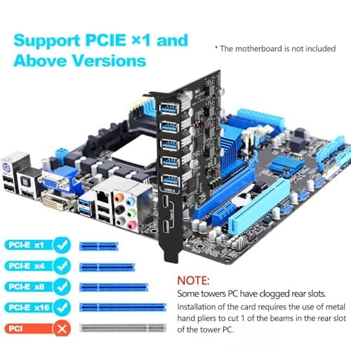 PCI-E to USB 3.0 7-Port(2x USB-C - 5x USB-A )Expansion Card ,PCI Express USB 3.2 Add In Card , Internal USB3 Hub Converter for Desktop PC host card Support Windows 10/8/7/XP and MAC OS 10.8.2 above