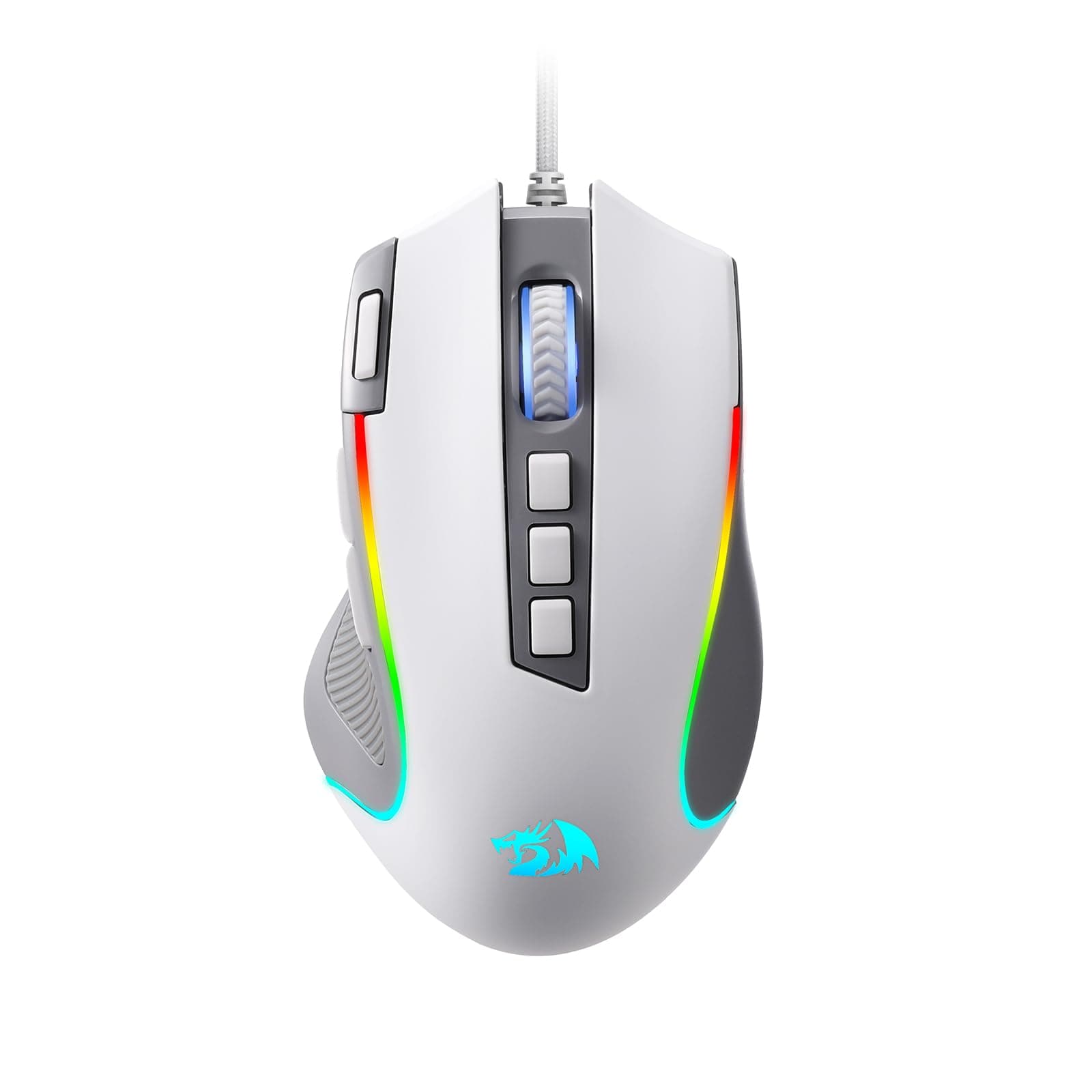 M612 RGB Gaming Mouse, 8000 DPI Wired Optical Mouse with 9 Programmable Buttons & 5 Backlit Modes, Software Supports DIY Keybinds Rapid Fire Button, Gray&White