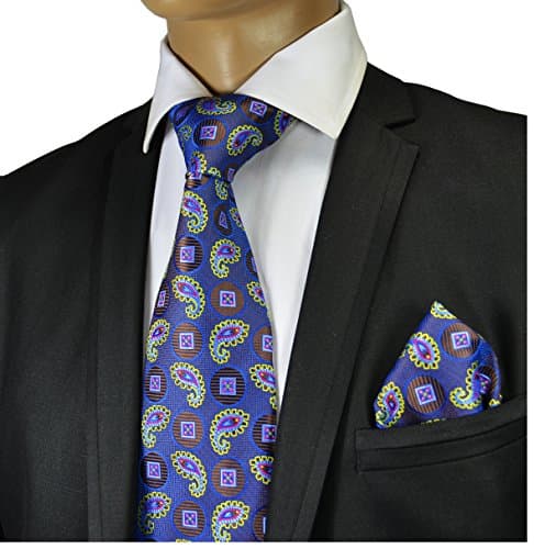 Necktie and Pocket Square . 100% Silk . Blue Paisley