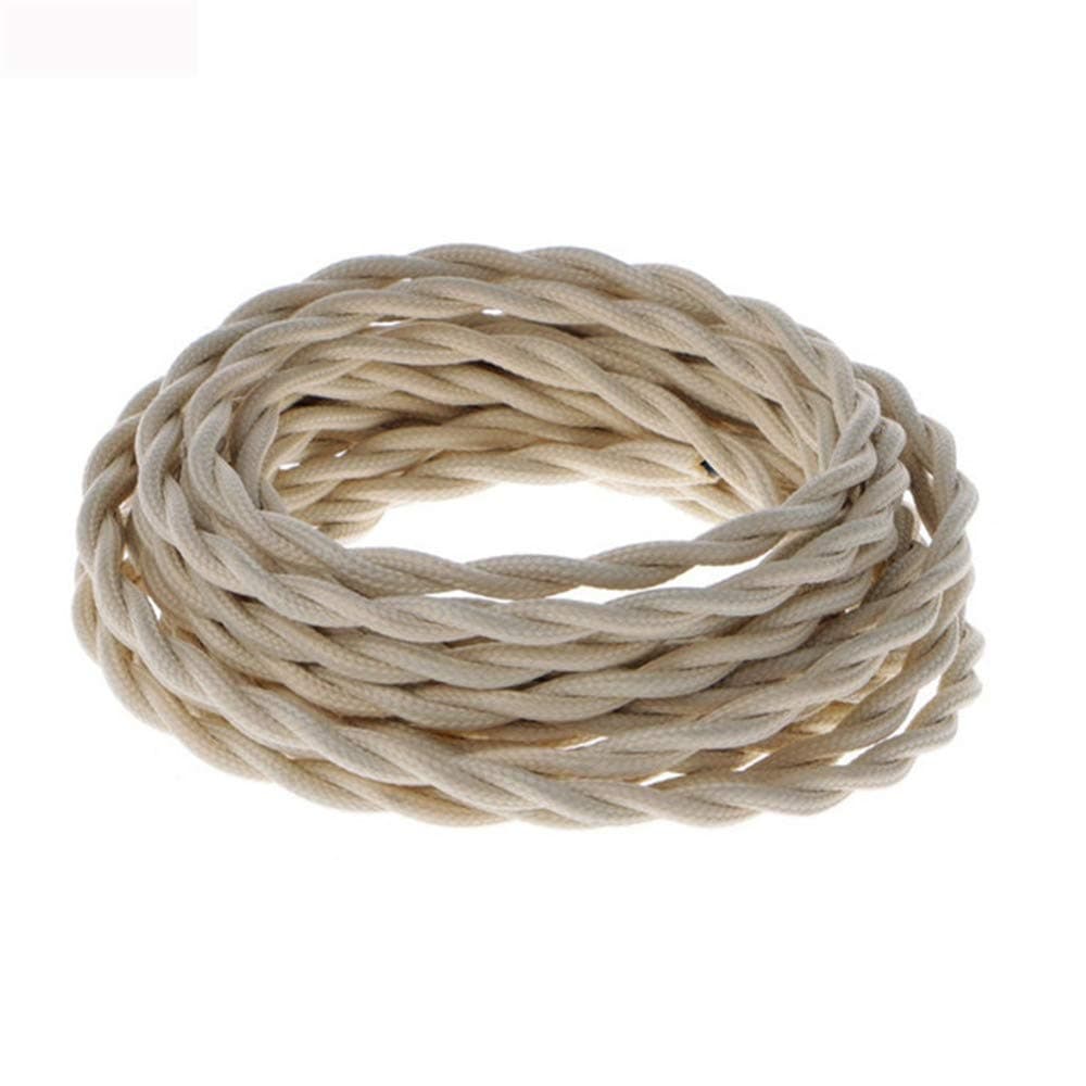 2 x 0.75mm2 White Vintage Twisted Electrical Wire Textile Cable Vintage Lamp Cord Pendant Light Lamp Wire 1meter