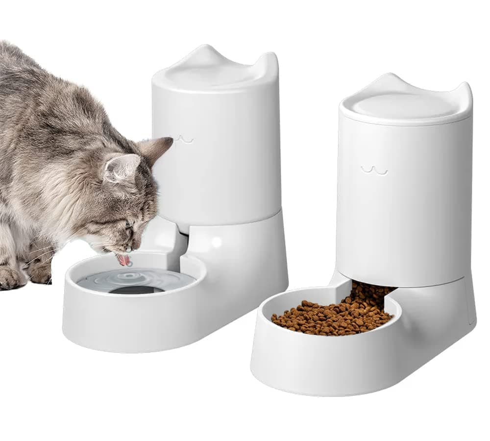 TOMVAES 2 Pack Automatic Cat Feeder and Water Dispenser, Food Feeder and Waterer Set, Pet Feeder Set Pet Automatic Water Dispenser and Food Bowl for Middle Small Cats or Dogs