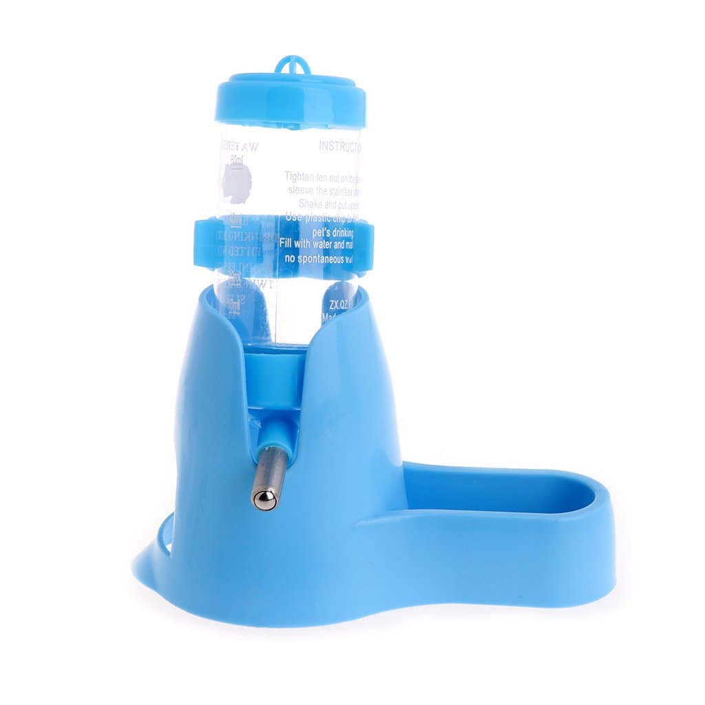 80ml 3 in 1 Hamster Water Bottle Holder Dispenser with Base Hut Small Pet Nest, Best Water Bottle for Small Pet (Blue)