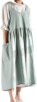 Cotton and linen Kitchen Cooking Aprons Dress for Women with Pockets Cute for Baking Painting Gardening Cleaning