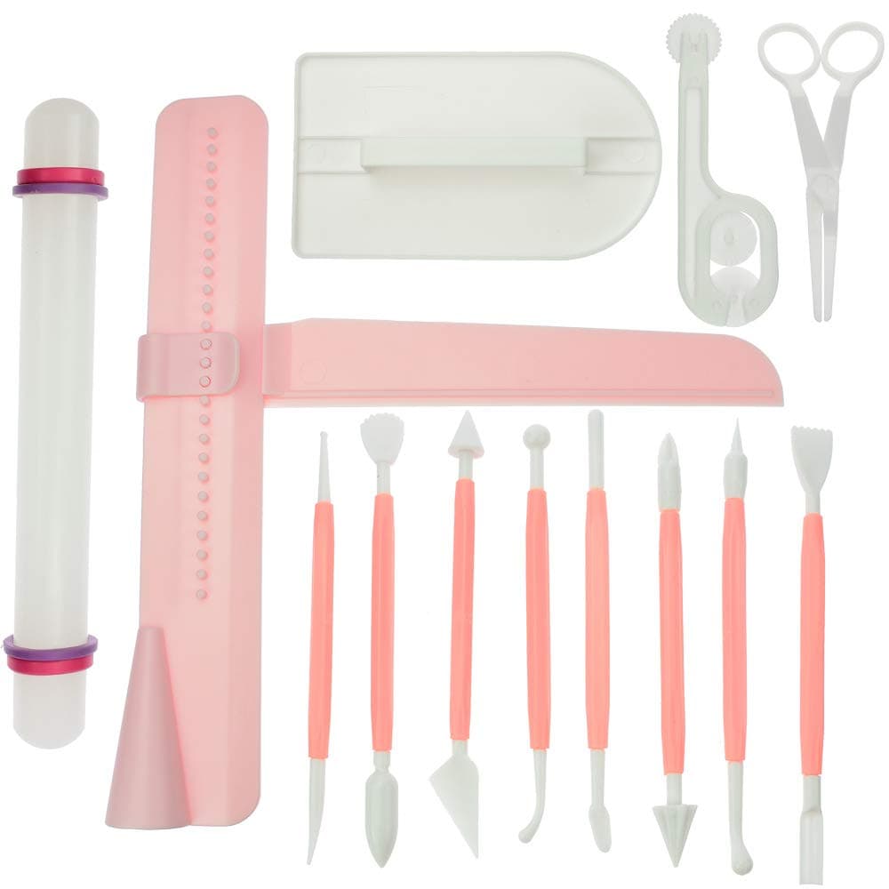 BIGTEDDY - Fondant Cake Decorating Tool w/Adjustable Scraper Icing Smoother Rolling Pin Trimmer Cutter Embosser Flower Scissor for Sugarcraft Gumpaste