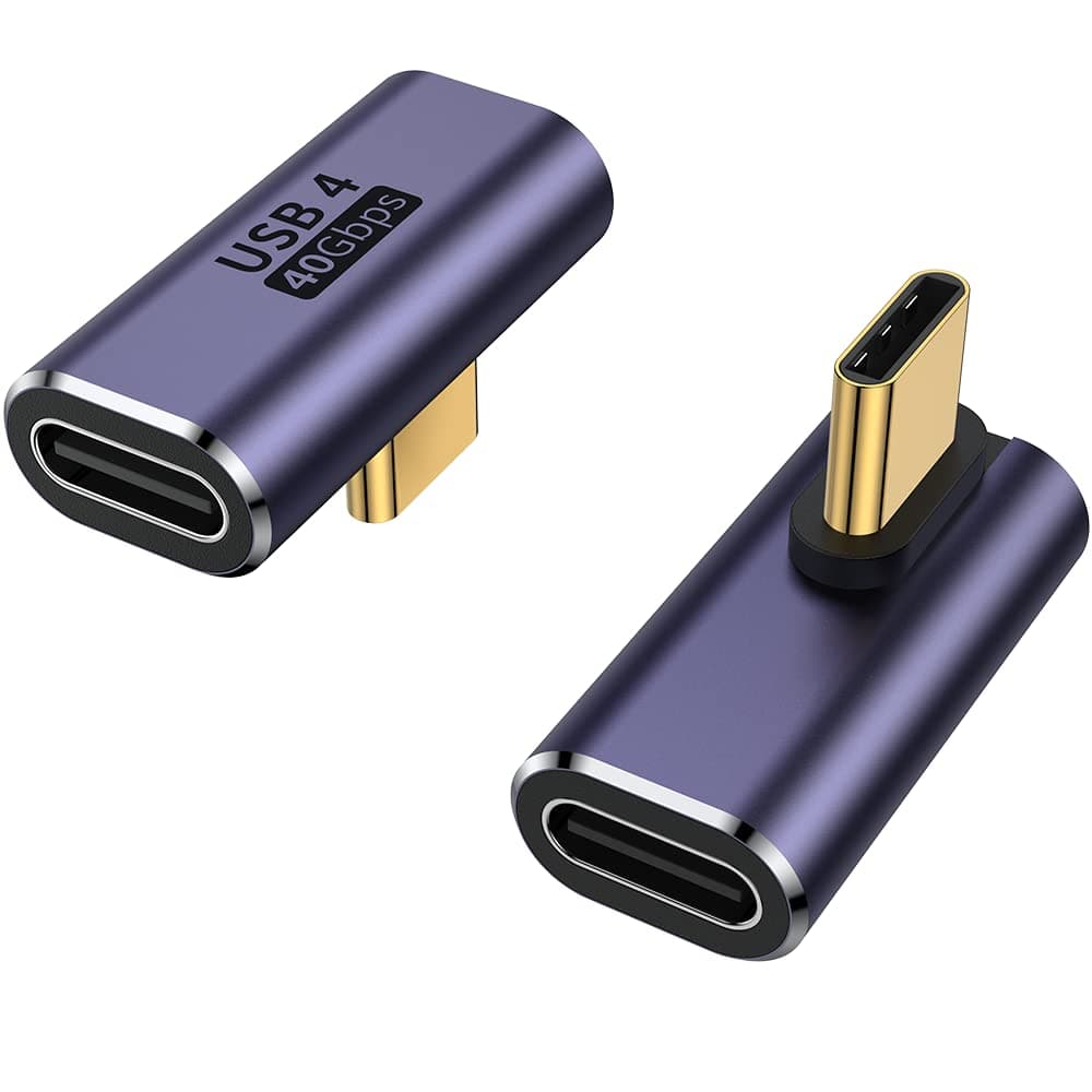 AuviPal 90 Degree Right Angle USB C Male to USB C Female Adapter 2 Pack, 40Gbps USB Type C Thunderbolt 4/3 Extender for MacBook Pro, iMac, iPad Pro, Tablet, Phones and Other Type C Devices