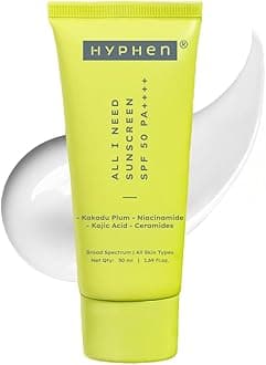 Hyphen All I Need Sunscreen SPF 50 PA++++ | No White Cast | In Vivo Tested | Brightens with Niacinamide, Kojic Acid & Vitamin C Rich Kakadu Plum | Hydrating Lightweight Non-Greasy UVA/UVB Protection | For Oily, Dry & All Skin Types | Women & Men | 50ml