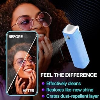 Mini Screen Cleaner Spray – Finger Proof Screen Cleaner for Smartphones, iPads, MacBooks, Laptops, Car Screens, Touchscreens – 3 in1 Mist Cleaner, Microfiber Cloth and Protective Cover (Grey)