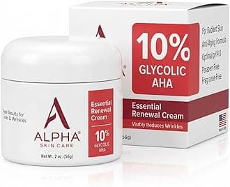 Skin Care Essential Renewal Cream, 10% Glycolic AHA, Anti-Aging Formula, Reduces Lines & Wrinkles, Alpha Hydroxy Acid Exfoliates for Smoother Skin, Normal, Sensitive or Dry Skin, 2 Oz