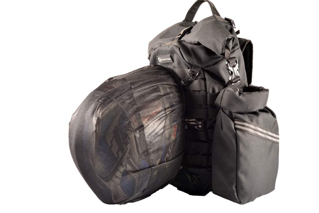 TREK 'N' RIDE 4 Compartments Waterproof Biker Backpack with Helmet Pouch & Molle Pouches for Motorcycle Riders - 35L, Black