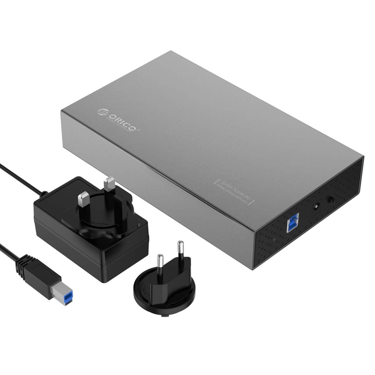 Orico Aluminium External 3.5 Inch USB 3.0 SATA III Hard Drive Enclosure with UASP for HDD/SSD - Grey