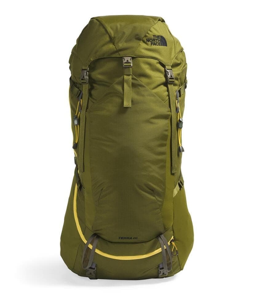 Terra 65 Backpack - Unisex Hiking Pack, Cinch-Top Opening with Zipper, Pole & Ice Axe Attachments, Forest Olive/New Taupe Green-NPF, Large/X-Large