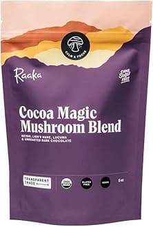 Raaka Cocoa Magic Mushroom Hot Chocolate Blend with Lion’s Mane, Reishi and Lucuma - Gourmet Adaptogenic Mushroom Hot Chocolate - Organic, Vegan, Low Sugar, Gluten Free, Kosher - 5 oz. Bag (8 Servings)