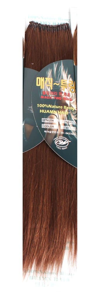 Wigzim Women's Two Ring(Two Magic Rings) Remy Real Human Hair Extensions Straight 16" Vibrant Auburn