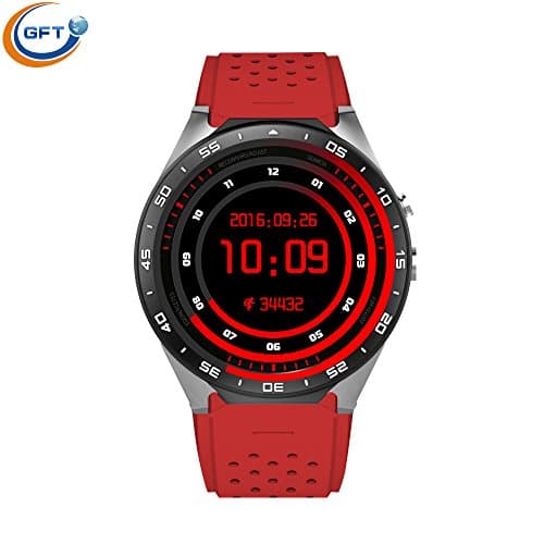 GFT MTK6580 KW88 Bluetooth Smart Watch 1.39'' SIM Card Android Watch with Silica Gel Band,Support Heart Rate Monitor GPS Tracker Cellphone for All Android and iOS Smartphones(Red)