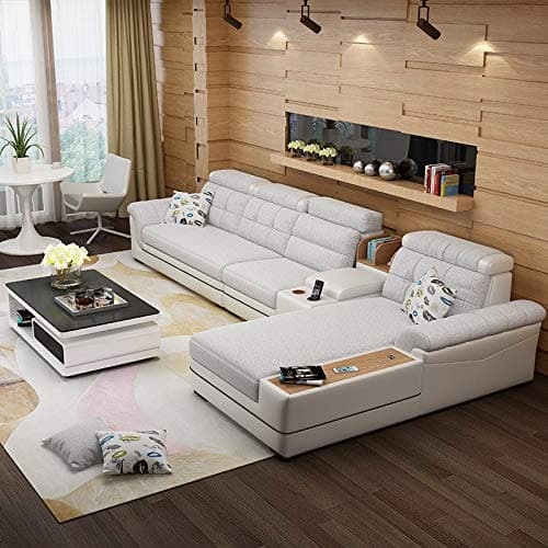 WSN Fabric Sofa,Classic Living Room Fabric Sofa L-Shaped Hair Band Small Space Configuration Turn Chair Segment with Recliner Corner Bed Polyester Sleep Cover