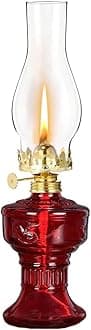 DNRVK Rustic Color Oil Lamp Lantern Vintage Red Glass Kerosene Lamp 12.5''Chamber Oil Lamps for Indoor Use Home Decor Classic Old Hurricane Oil Lamp for Emergency Lighting