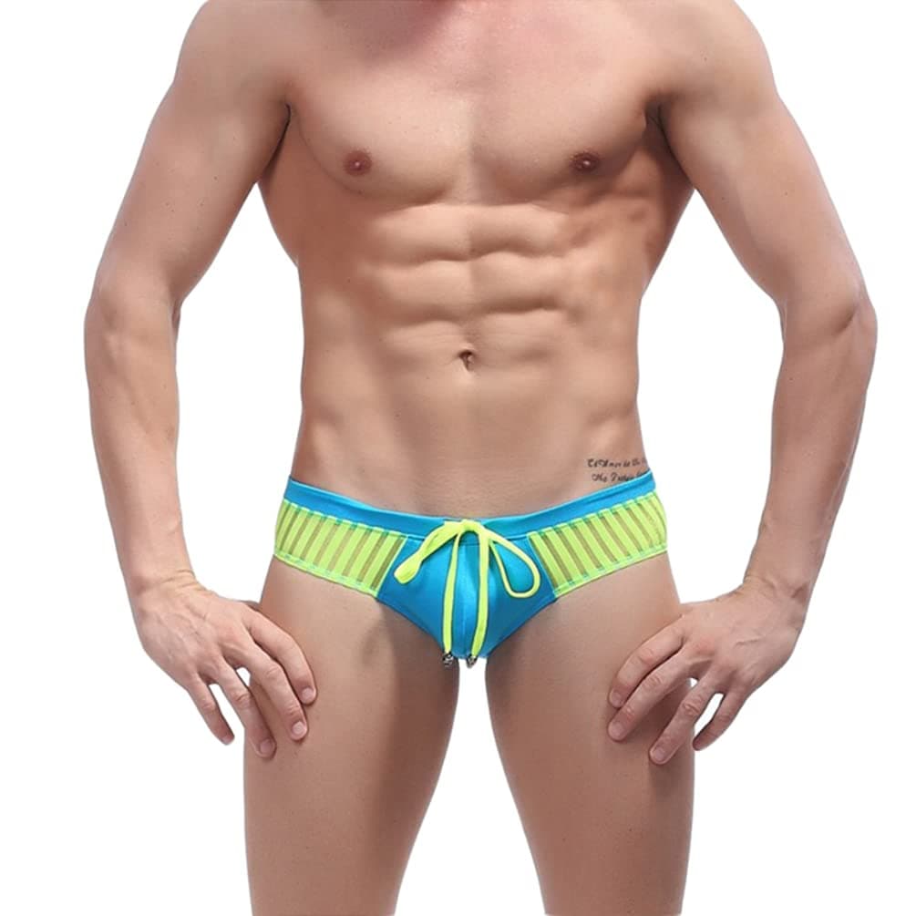 Men's Swim Briefs Mesh Patch Bikini Briefs Low Rise Drawstring Bikini Swim Trunks Sexy Underwear Sport Swimsuit Swimwear