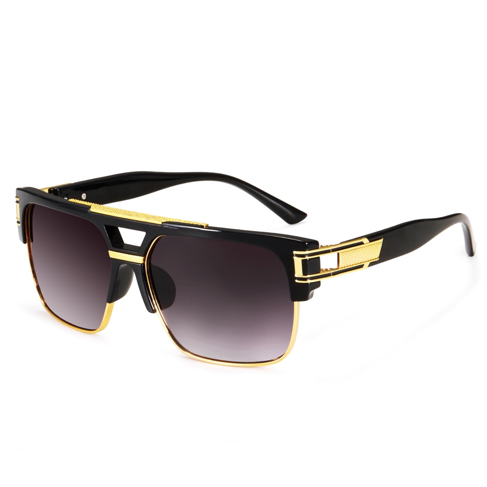 Square Sunglasses for Men Classic Oversized Sun Glasses Retro Semi Rimless Gold Alloy Frame UV400