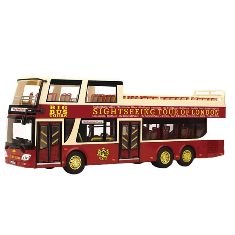 PINQUE Kids Pull Back Big Bus Tours with Music Light Die Cast Metal Double Decker Bus Toy with Openable Door Toy for Boys Girls (Multi)