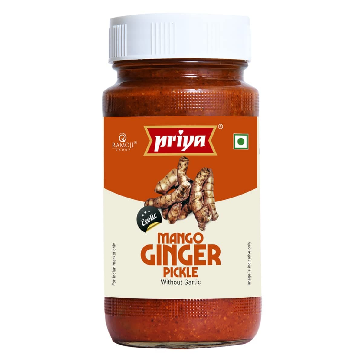 Priya Mango Ginger Pickle (Pickled Minced Mango Ginger in Oil) WITHOUT GARLIC - 300g., 10.6oz