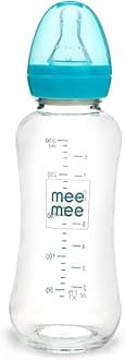 Mee Mee 240ml Premium Glass Feeding Bottle (Blue)