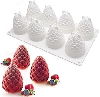 Surakey Cake Silicone Molds for Baking Dessert Jelly Ice Cream 3D Fruit Shapes Silicone Mold for Chocolate Candy Pastry Truffle Pudding Jelly Cheesecake Mousse Soap, 8-Cavity Pinecone Mold