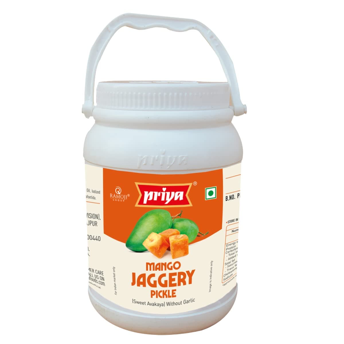 Priya Mango Jaggery Pickle without Garlic, 1 Kg - Authentic Telugu Style Achar| Traditional South Indian Taste| Homemade Mango Jaggery Achar| Sweet and Tangy| Glass Jar