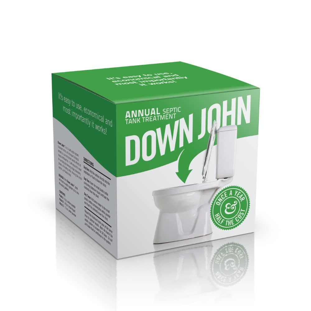 Down John (Once-A-Year) Septic Tank Treatment | 1 Year Supply | 3-Part Concentrate Live Bacteria, Carbon & Enzyme Treatment | Odor Neutralizer | Cleans Septic Lines & Improves Drain Field Absorption