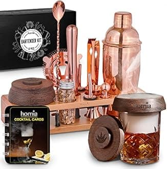 Bartender Kit with Bamboo Stand, Bar Set with Cocktail Shaker, Bartending Kit with Essential Bar Accessory Tools, 13 pcs, Pink Gold