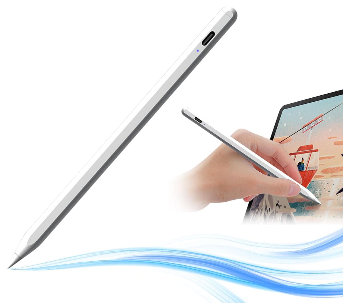 Stylus Pen for Touch Screens - Fine 2mm Tip, Work for iPad, iPhone, Android Tablets, Microsoft Surface - Rechargeable, No Lag, Scratch-Resistant Fiber Tip - Lightweight Metal Body