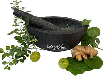 Granite Tamda Stone Mortar and Pestle Set Boat Shape Khalbatta for Kitchen, Traditional Grinder for Spices, Chutneys, and Herbal Pastes (Length = 7 Inch)