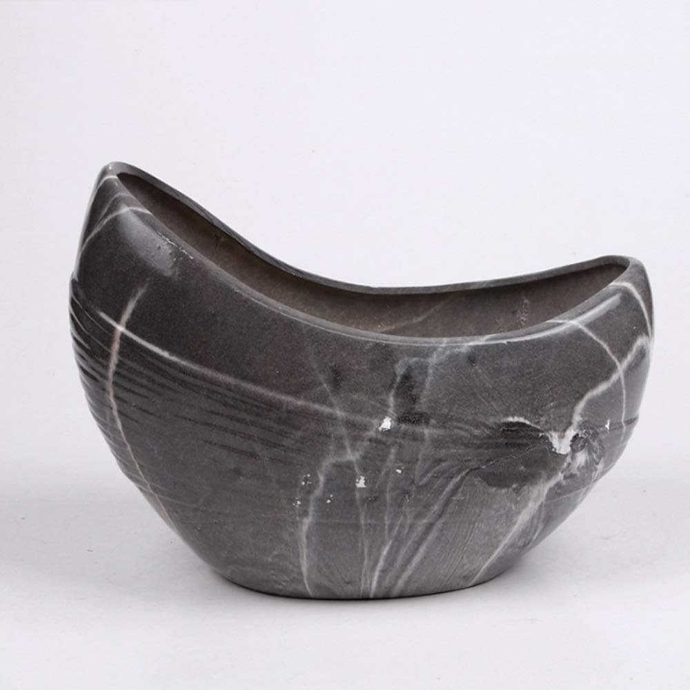 Faturt Creative Water Pattern Ceramic Succulent Flower Pot Large Ship Type Moon Shape Ceramics Flower Pot Round Shape Desktop Crafts Ornaments Ship Type (Color : Black)