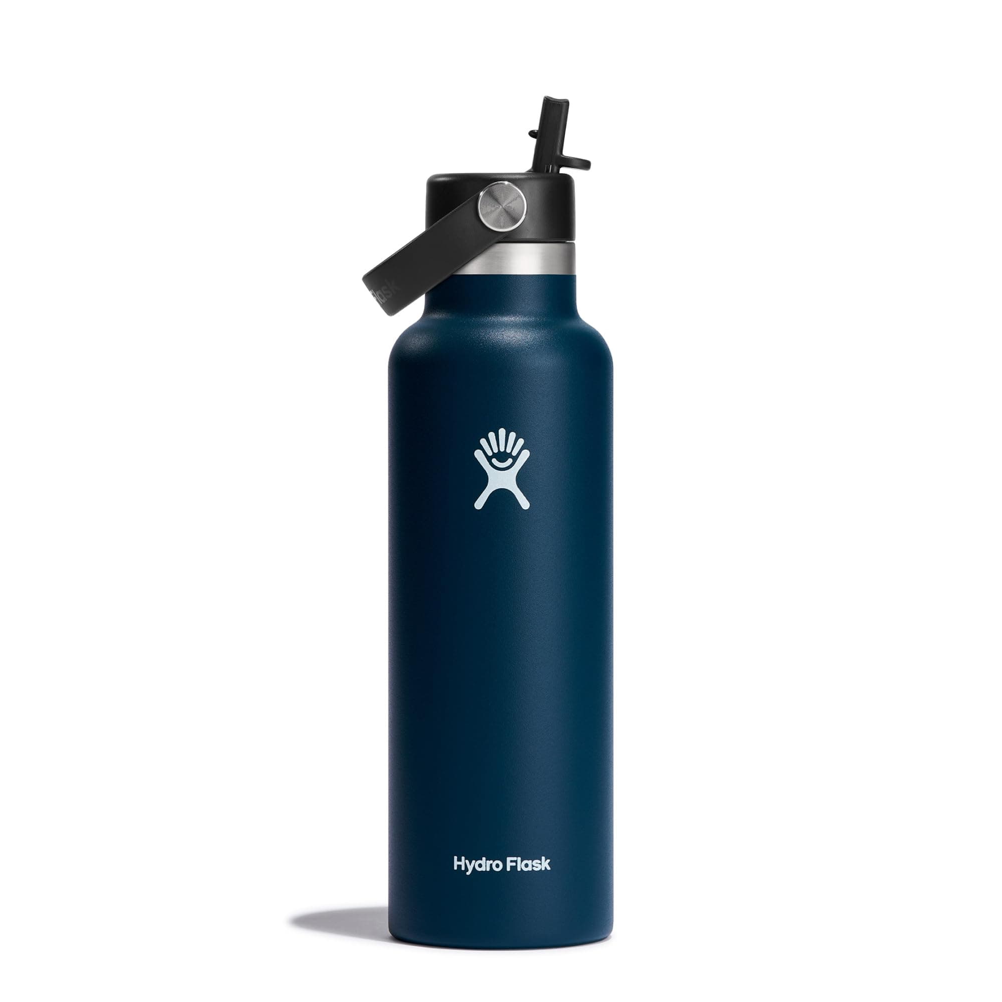 Water Bottle 621 ml (21 oz) - Vacuum Insulated Stainless Steel Water Bottle with Flex Straw Cap - Standard Mouth - Indigo