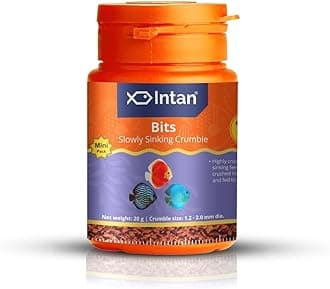 - Intan Bits (1.2-2mm Slow Sinking Crushable Crumble) | 20gm - Highly Nutritious Ornamental Fish Food for All - Discus, Danios, Barbs & Rainbow | Growel Feeds