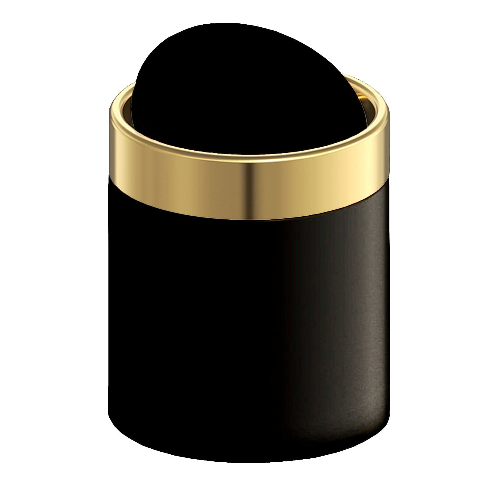 Mini Trash Can with Lid, Brushed Stainless Steel, 0.4 Gal Capacity, Black, 4.7 in Diameter, 5.3 in Height