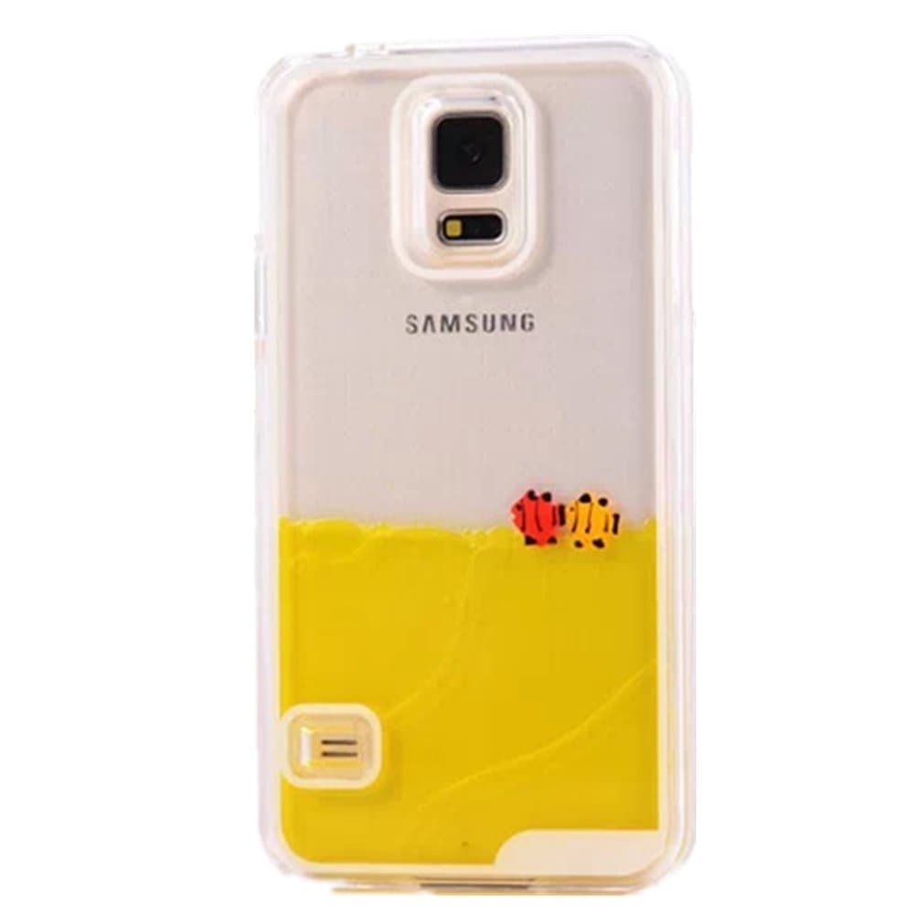 Funny Fish Case for Samsung Galaxy S5, Hard Case for Samsung Galaxy S5, Clear Case for Samsung Galaxy S5, Turpro™ Unique Design 3D Dual Layer Fish Couple Swimming Hard Crystal Clear Back Cover Case for Samsung Galaxy S5 (Yellow)