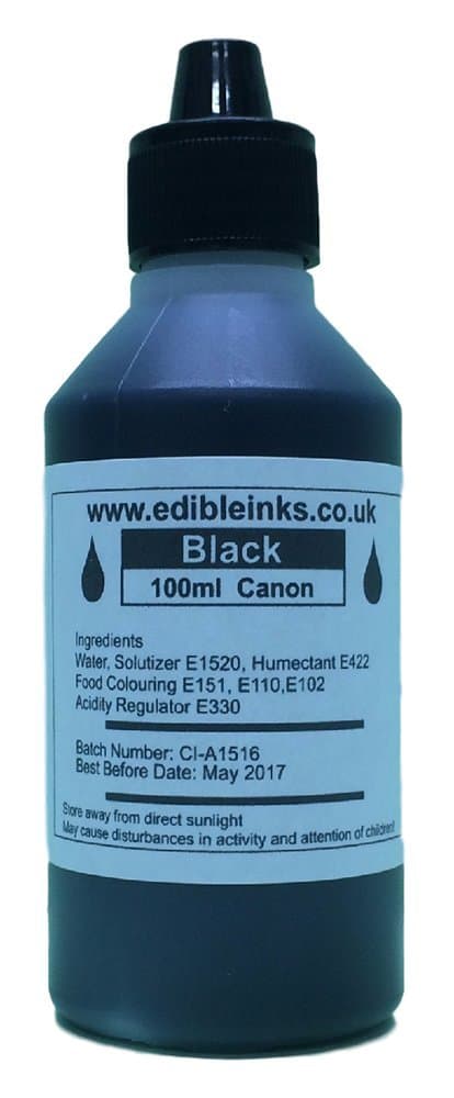 100ml Black only - Edible Ink for use in refillable cartridges or Standard cartridges with a chip re-Setter, for Canon Printer Models