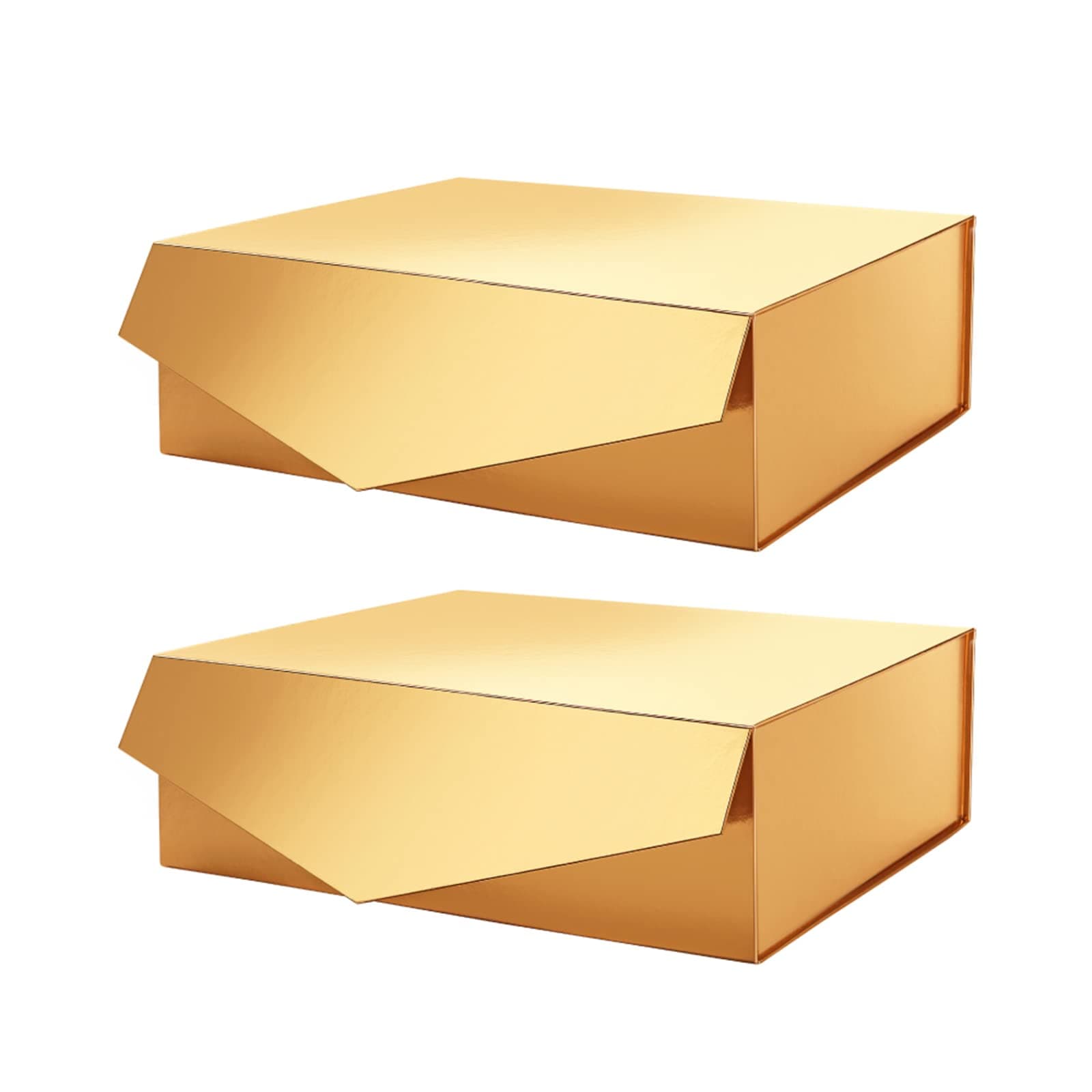 PACKHOME 2 Gift Boxes 13.5x9x4.1 Inches, Large Gift Boxes with Lids, Bridesmaid Proposal Boxes, Sturdy Gift Boxes, Collapsible Gift Boxes with Magnetic Closure (Glossy Gold)