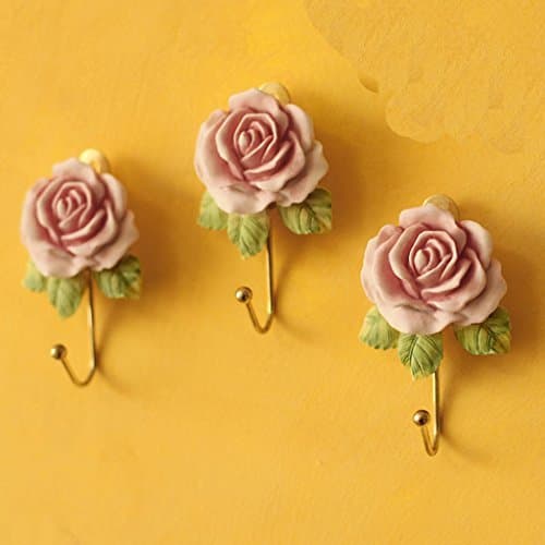 2 x Lovely Resin Coat Hat Robe Towel Hook Hanger Wall Mounted Rose Flower