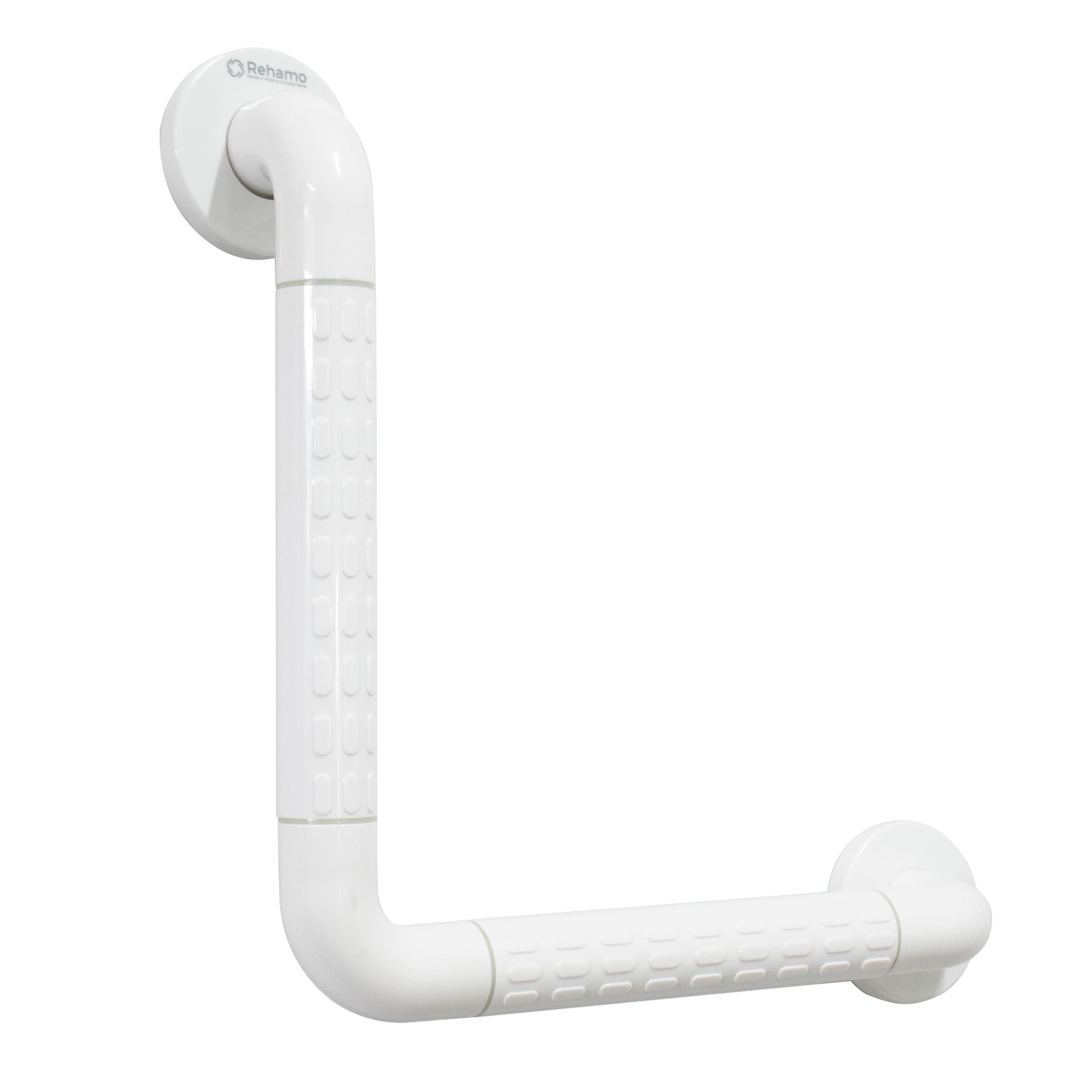 Rehamo Grabsy NSA 90° L-Shape Bathroom Grab Bar for Elderly | Textured Anti-Slip Nylon Grip, Wall Mounted Stainless Steel Support Handle for Toilet Safety, 30x30cm, 1-Year Warranty