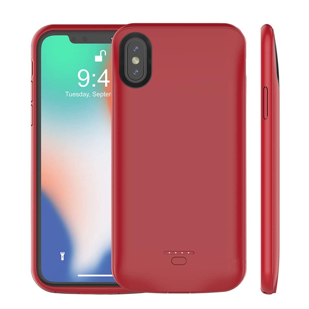 iPhone X/10 Battery Case, Euhan 4000mAh Rechargeable Power Charging Case for iPhone X/10(5.8 inch) Extended Battery Pack Protective Ultra Thin Charger Case,Compatible with Wire Headphones (Red)