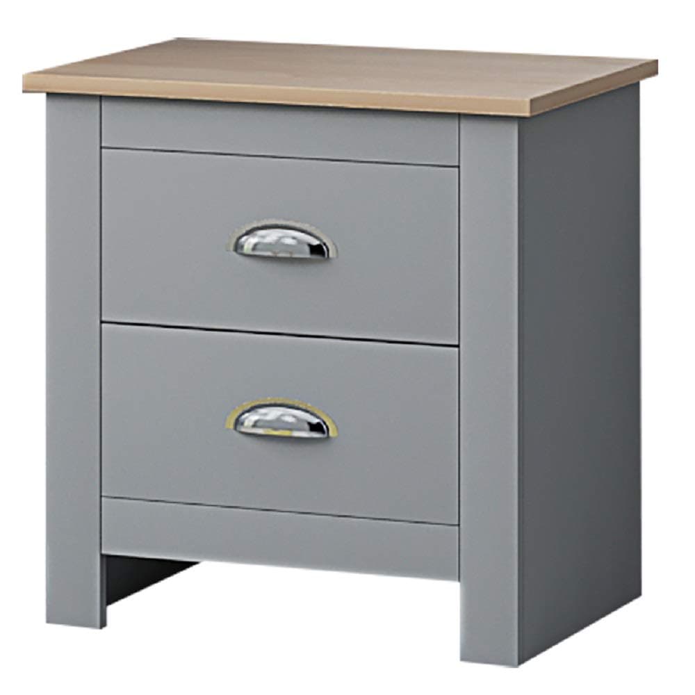 FWStyle Westbury 2 Drawer Bedside Table, 40 cm Length x 45 cm Width x 52 cm Height, Matt Grey/Light Oak