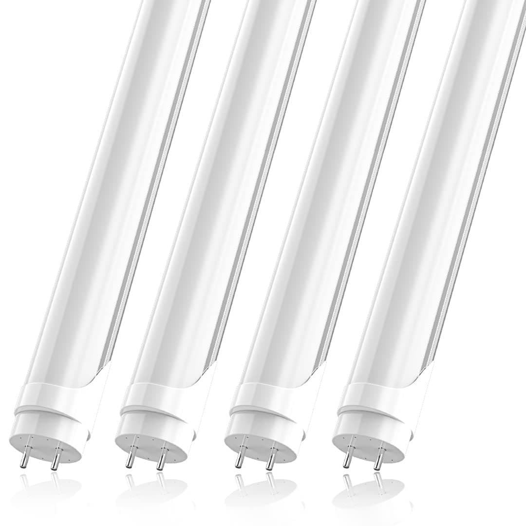 CNSUNWAY 4FT LED Light Bulbs, 18W 2400LM Super Bright, 6000K Cool White, 48 inch Fluorescent Light Bulbs Replacement, Double Ended Power, Type B Ballast Remove, T8 LED Bulbs 4 Foot - 4 Pack