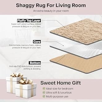 Aspire Homeware Fluffy Bedroom Rug – Small Beige Area Rugs 50x80 cm for Living Room Plush Carpet Modern Soft Shaggy Pile Faux Fur Rug for Home