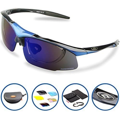 Sports Sunglasses Polarized with 5 Set Interchangeable Lenses for Cycling 0817 (White&Black)
