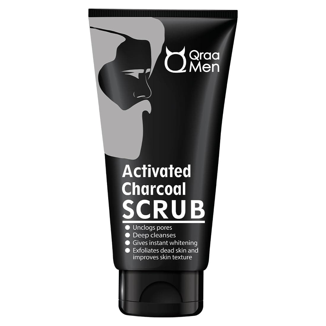 Qraa Men Activated Bamboo Charcoal Scrub with Essential Oils | For deep cleansing & Glowing Skin | Anti Acne & Blackhead Remover | 100gm