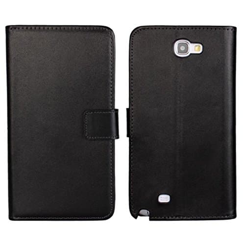 Galaxy Note2 Case, Deliy [Genuine Leater][Ultra Slim] Flop Flip Case with Stand and Credit Card Slots [Magnetic Closure]for Samsung Galaxy Note2. (Black)