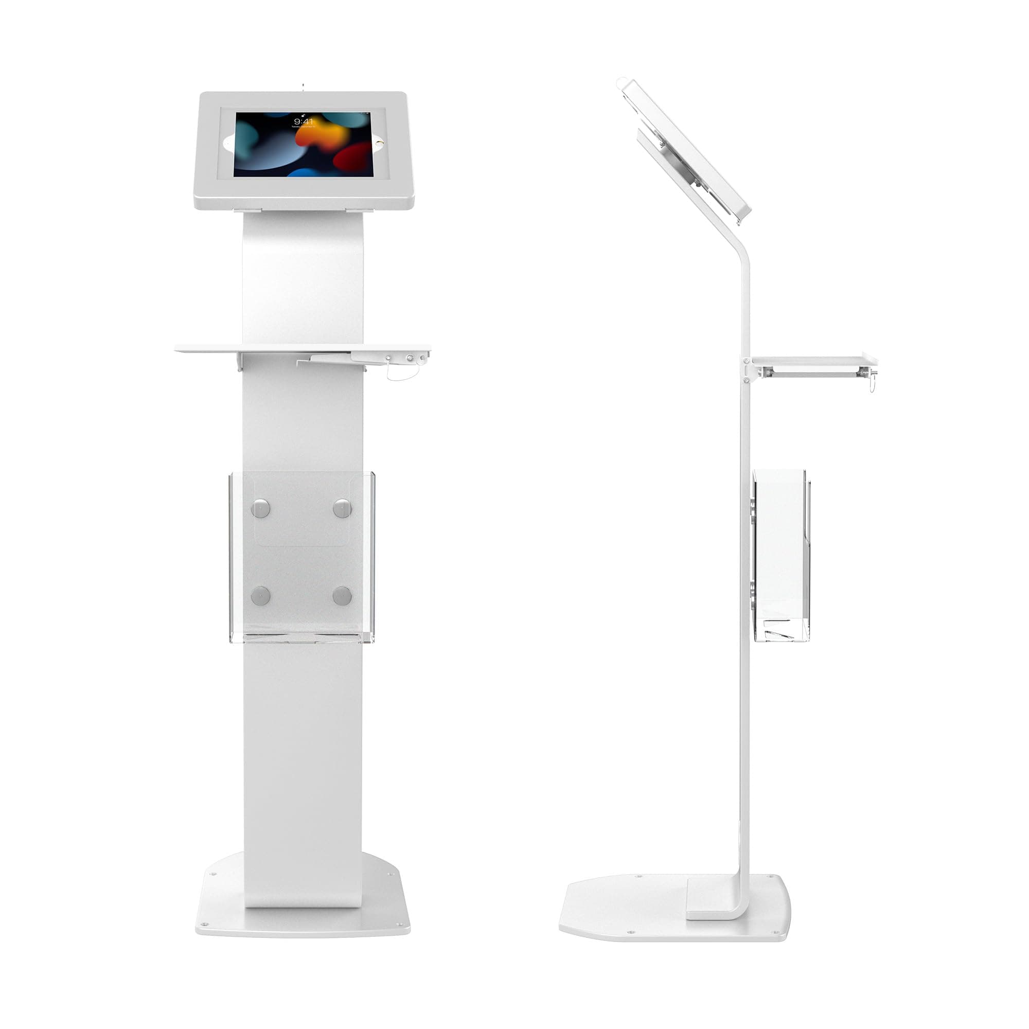 Anti-Theft Mobile Workstation - CTA Locking Floor Stand Kiosk w/Secure Enclosure, Keyboard Tray & Storage for iPad A16 - iPad Pro 11" M4 - Air 11" M3 & M2 - Galaxy Tab A & More - White (PAD-PARAFWK)